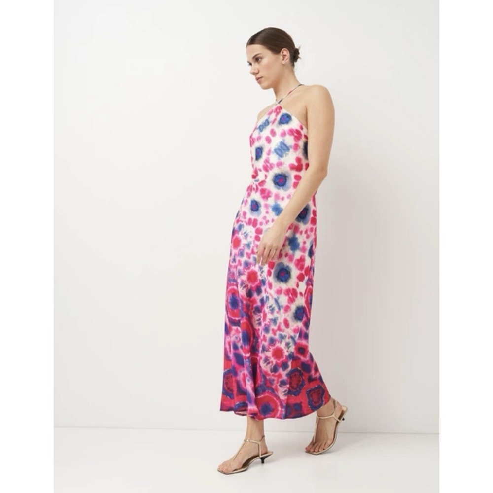 Zara Satin Tye Dye Printed Halter Slip Maxi Dress Size M